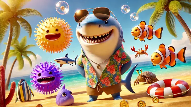 Layar sasaran ikan dan meriam pada permainan arcade bawah laut